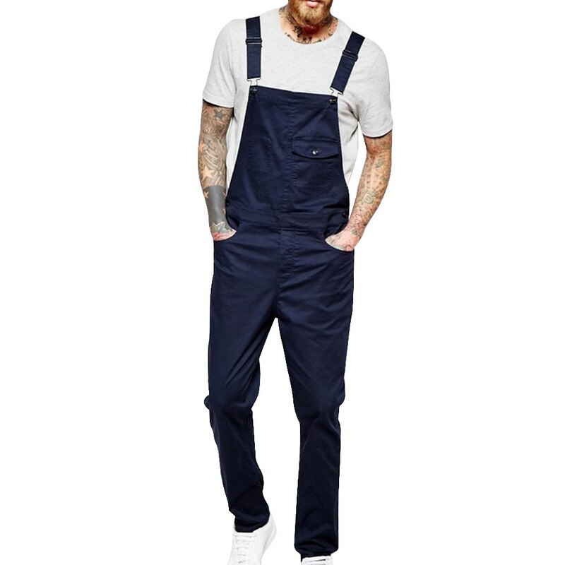 neue Männer Denim Tischler Overall Voller Länge lässig Hosen verlieren Hosen Lätzchen Hosen Herrenmode Hüfte hüpfen Gesamt Lätzchen Hosen: Blau / XXL
