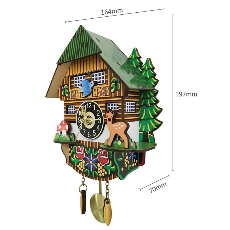 3D Cartoon Cuckoo Wooden Hanging Swing Wall Clock for Kids Living Room Decor