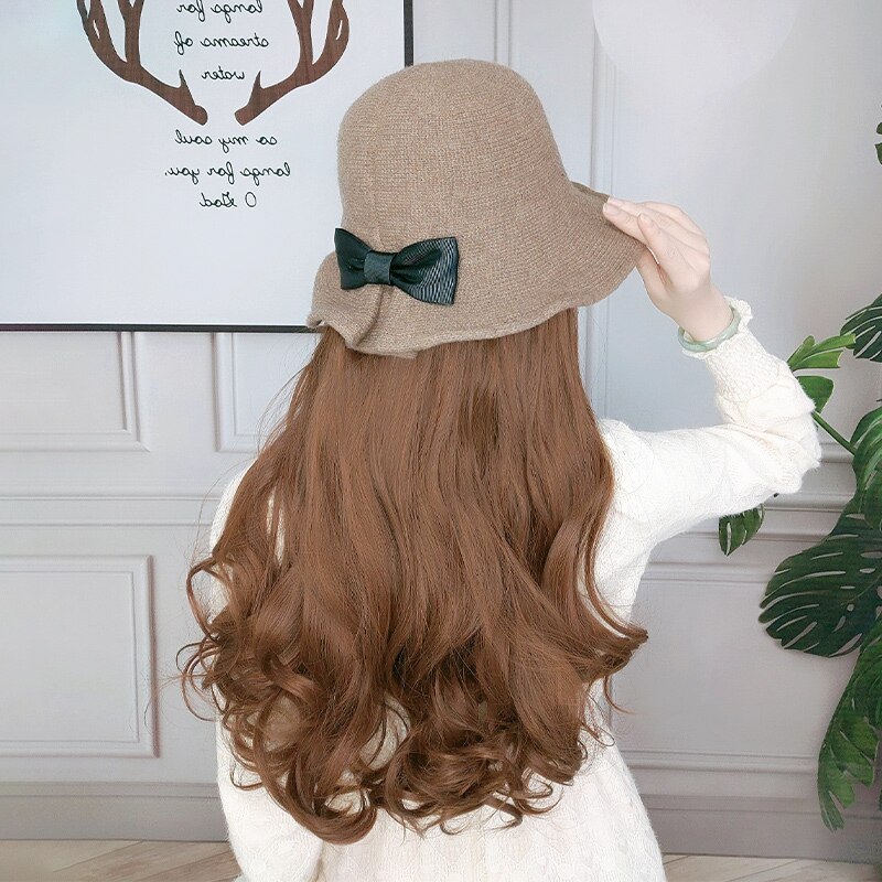 Czapka z peruką jeden kapelusz rybaka długi kędzior duża fala długie proste włosy naturalny czarny brązowy czarny głęboki brąz jasnobrązowy