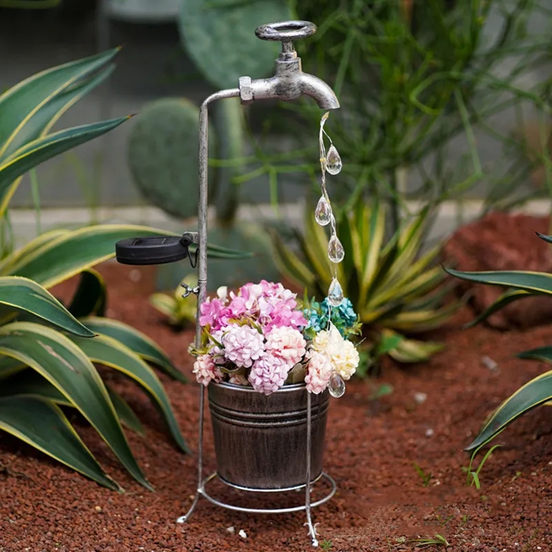 Solar- Wasserhahn Lichter LED Eisen Pflanzer Laterne wasserdicht Hof draussen Garten Dekoration draussen Landschaft Absperr hahn Lampe