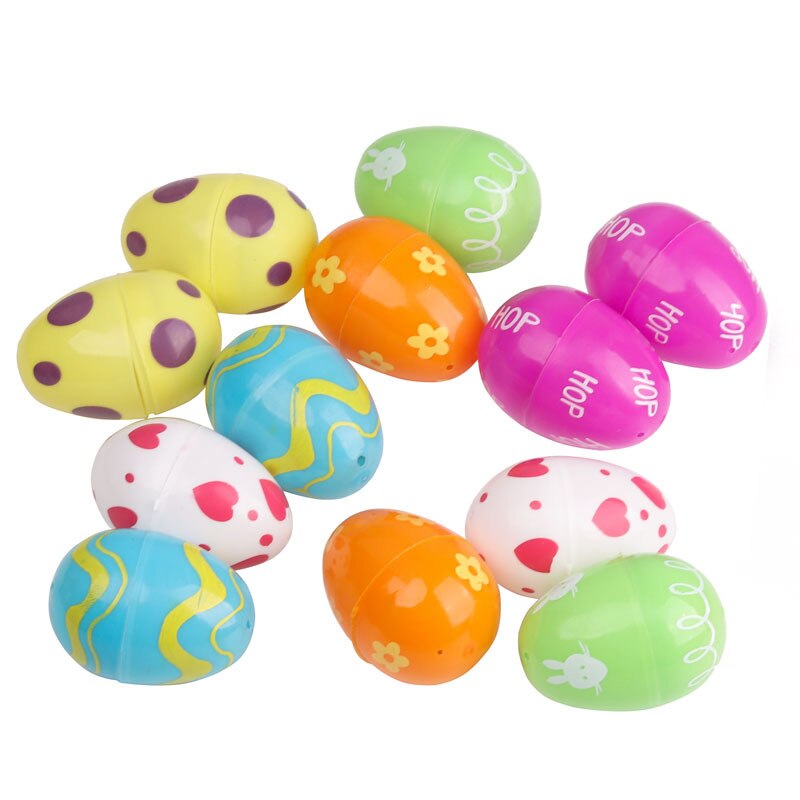 12 stücke Bunte Ostern Ei Kid Gedruckt Pastell Plastic Assorted Eier Jagd Party Kinder Kind DIY Pädagogisches Spielzeug Spaß Kid