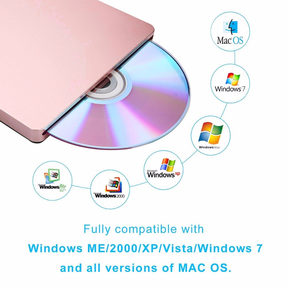 USB 2.0 Portable External VCD CD-RW Read And Writer BurnerCD DVD ROM Reader Player Drive For IMac MacBook Air Pro Laptop PC