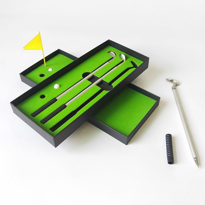 Golf Box Ballpoint Pen Golf Tournament Set Metal Club Pen Mini Golf Putter Pen