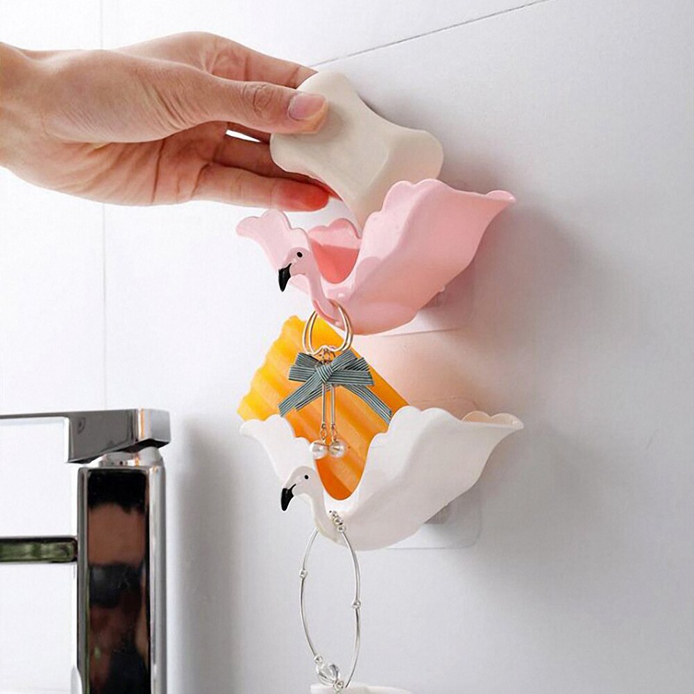 Flamingo Soap Box Drain Soap Holder Household Bathroom Wall Mounted Soap Dish Tray Kitchen Sponge Hanger Storage Racks