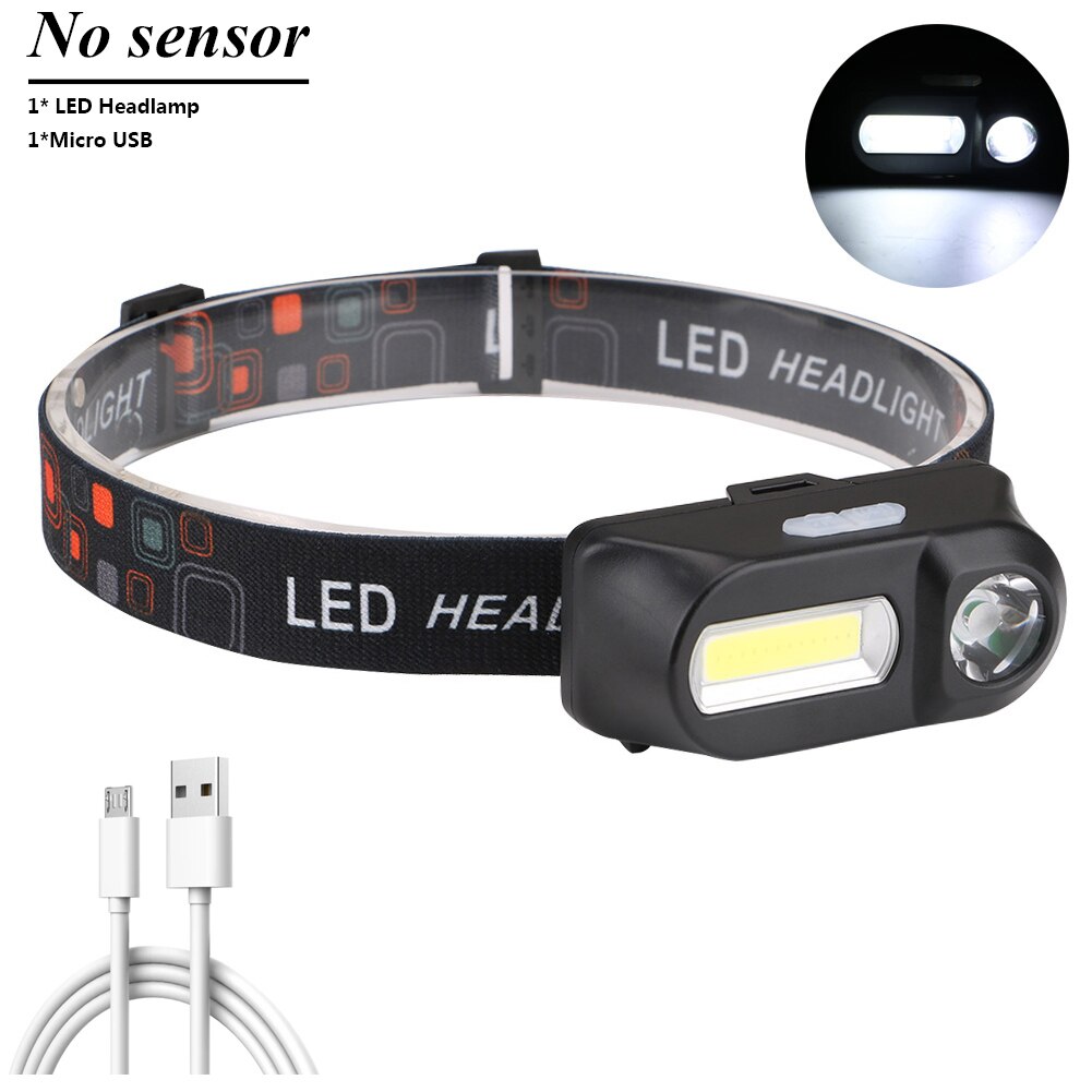 Mini LED sensor Scheinwerfer COB Scheinwerfer USB Aufladbare Kopf Lampe Taschenlampe 18650 Taschenlampe Camping Wandern Nacht Angeln Licht: No sensor A