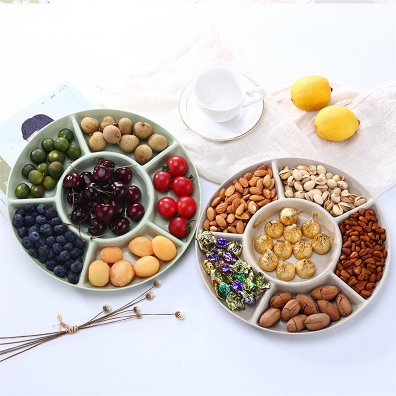 1pc 6-Compartment Food Storage Tray Dried Fruit Snack Plate Appetizer Serving Platter For Party Candy Pastry Nuts Dish Tableware