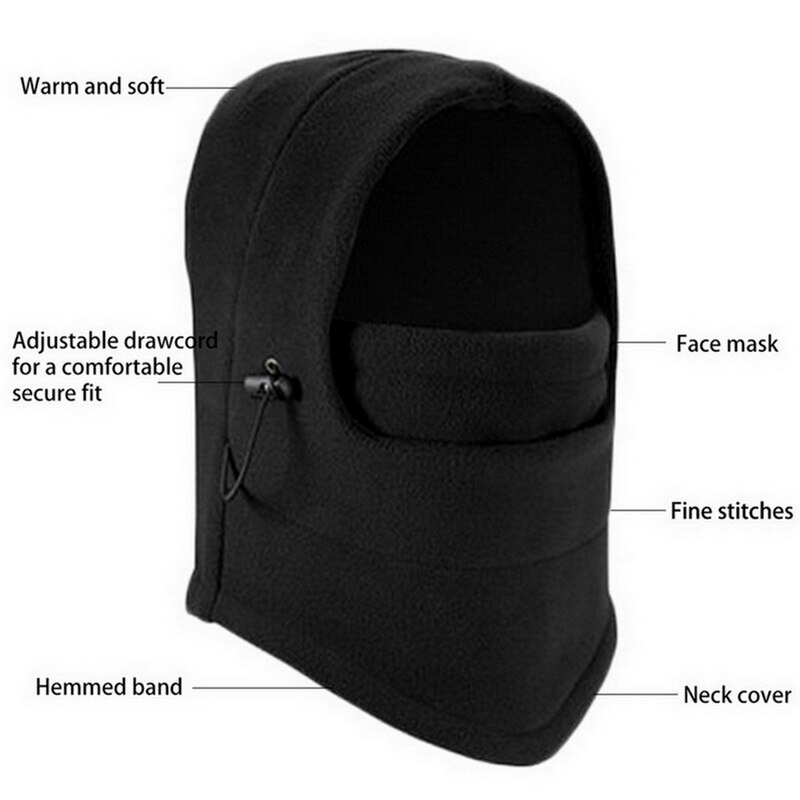 Winter Warm Fleece Mutsen Hoeden Voor Mannen Skull Bandana Halswarmer Bivakmuts Gezicht Warmming Wargame Cap Special Forces Unisex Hoed: Black