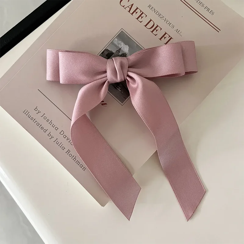 Horquilla con lazo para el pelo de tela para mujer, pinzas para el pelo con cinta, tocado, lazo blanco y negro, Clip superior, accesorios de joyas para el cabello femenino: Rosa