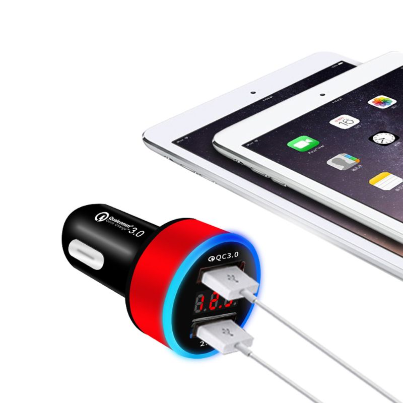 Cargador rápido para coche, voltímetro Digital LED de 12V/24V, doble puerto, QC 3,0, USB, para teléfono móvil, tableta, GPS