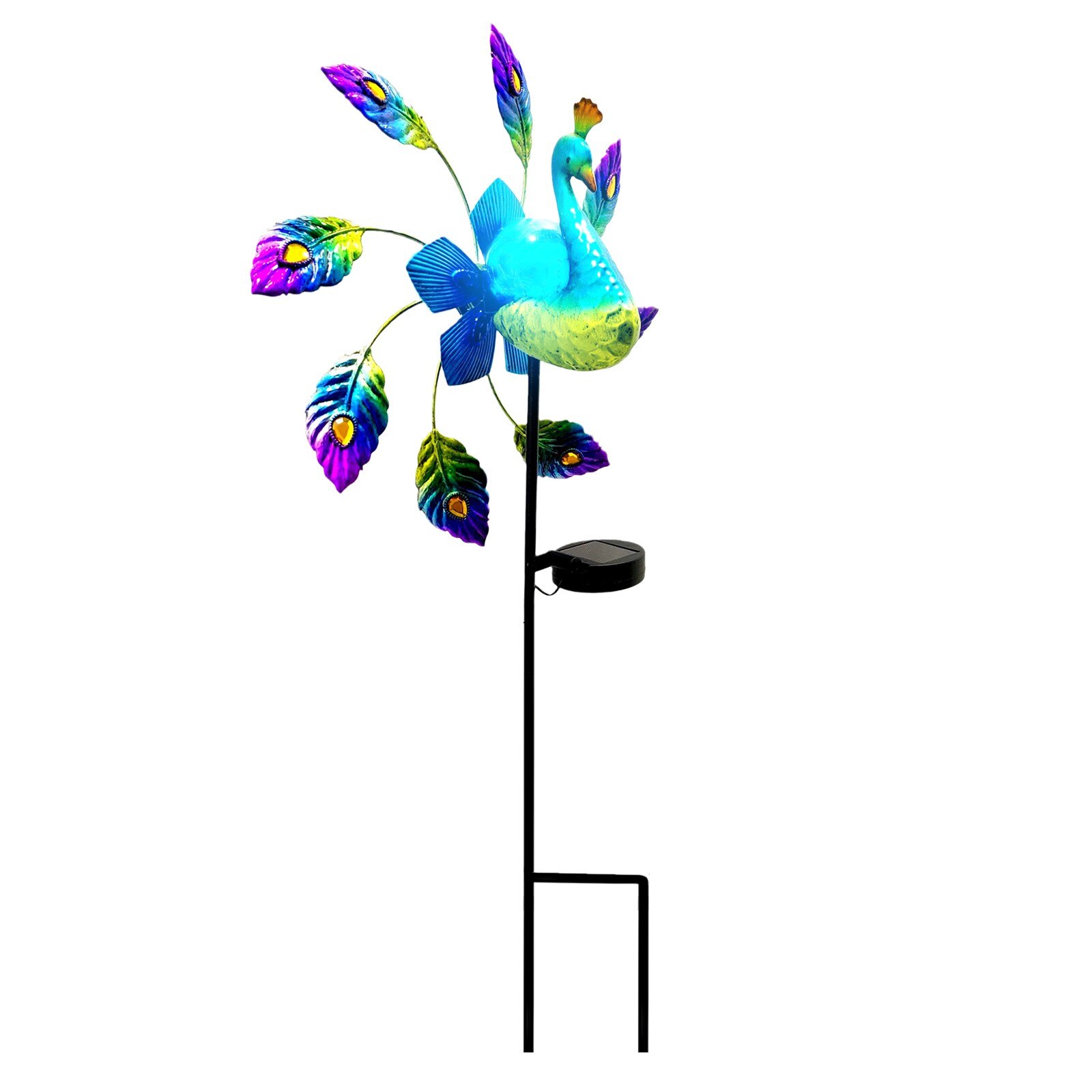 20 @ decorazioni da giardino in ferro battuto dipinto pavone luce solare mulino a vento blu incandescente pavone ornamento giardinaggio Decor prato palo