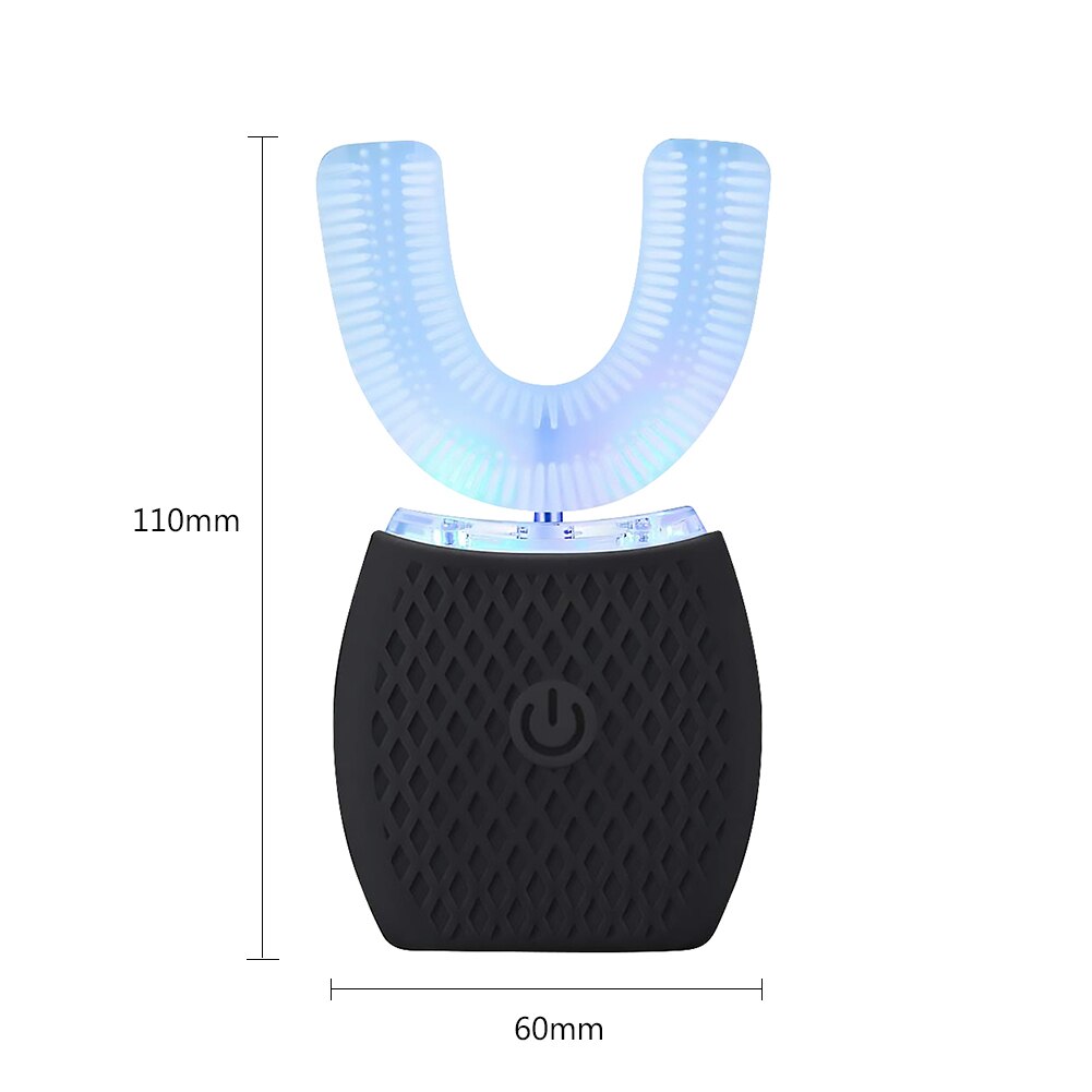 U Shape Sonic Electric Toothbrush 360 Degrees Intelligent USB Rechargeable Blue Cold-light Teeth Whitening Adult Tooth Brushes: Black