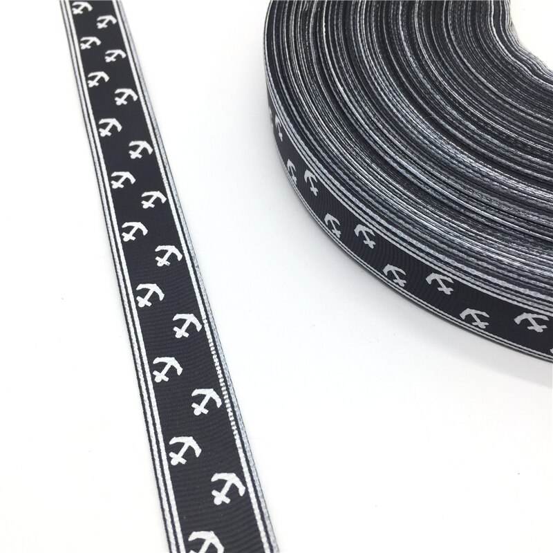 6 kleuren 3/4 "(20mm) 5 yards Gedrukt Anker Grosgrain Lint Voor Riem Cadeau Verpakking Bruiloft Decoratie Kerst Levert: Black