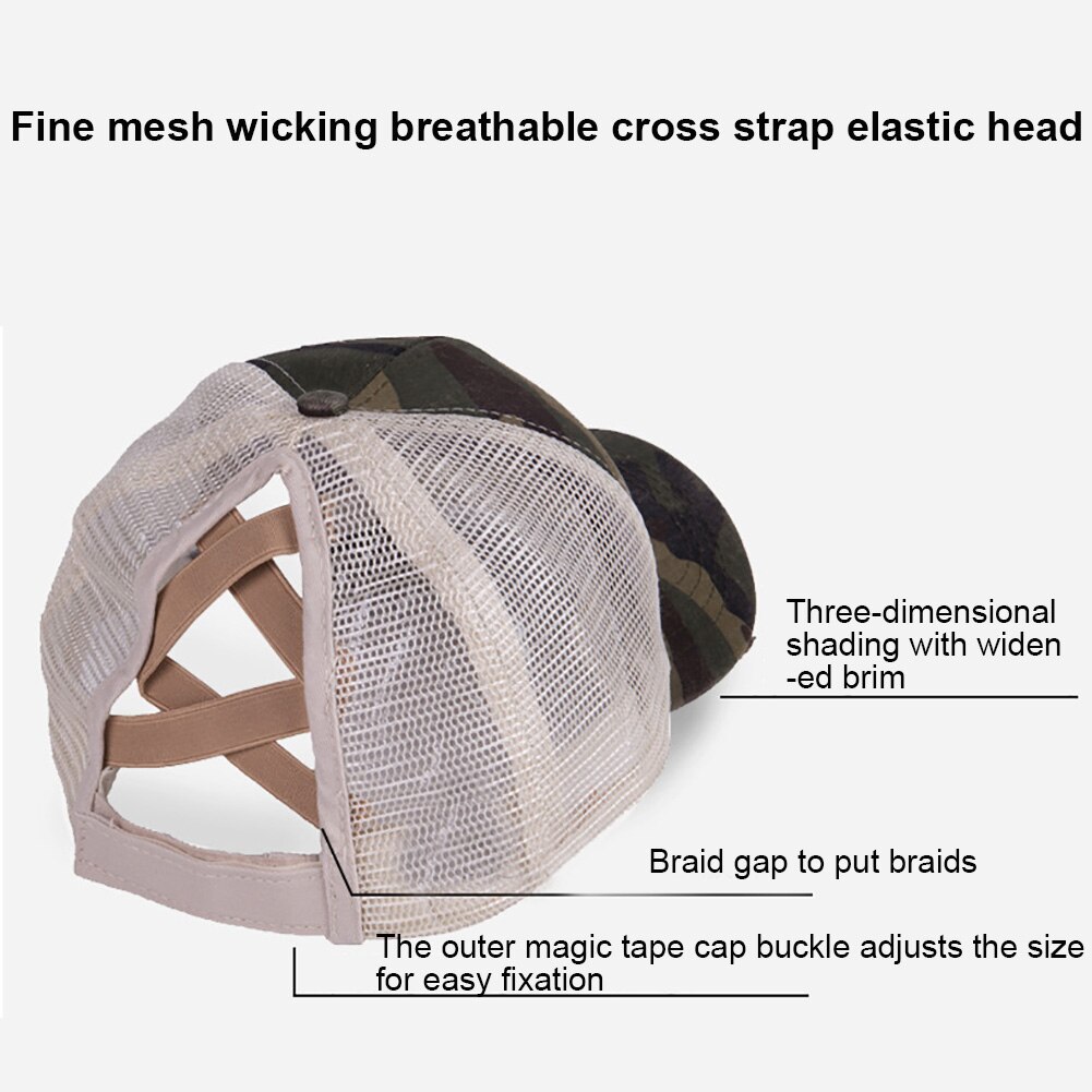 Hurtig tør hestehale criss cross baseball cap udendørs sport justerbar anti uv anti-sved åndbar mesh hat