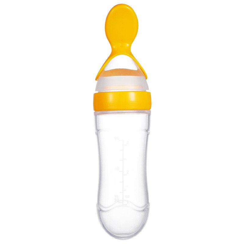 90ml cuillères à presser pour bébé, biberon en silicone, cuillère d'entraînement, céréales pour nourrissons, complément alimentaire, vaisselle sûre: Jaune