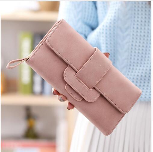 Casual Long Wallet Women Purse Card Holder Clutch Cell Phone Wallet Ladies Retro Matte Leather Hasp Coin Purse Carteira Feminina: 1347-1 pink