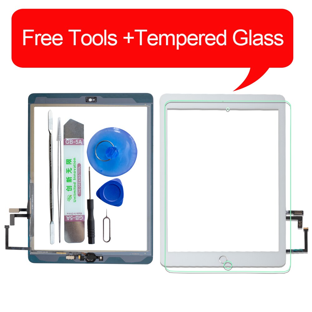 A1822 A1823 Touch Screen For iPad 5th Generation 5 Digitizer Front Glass With home button +cable+Tools+Tempered Glasss