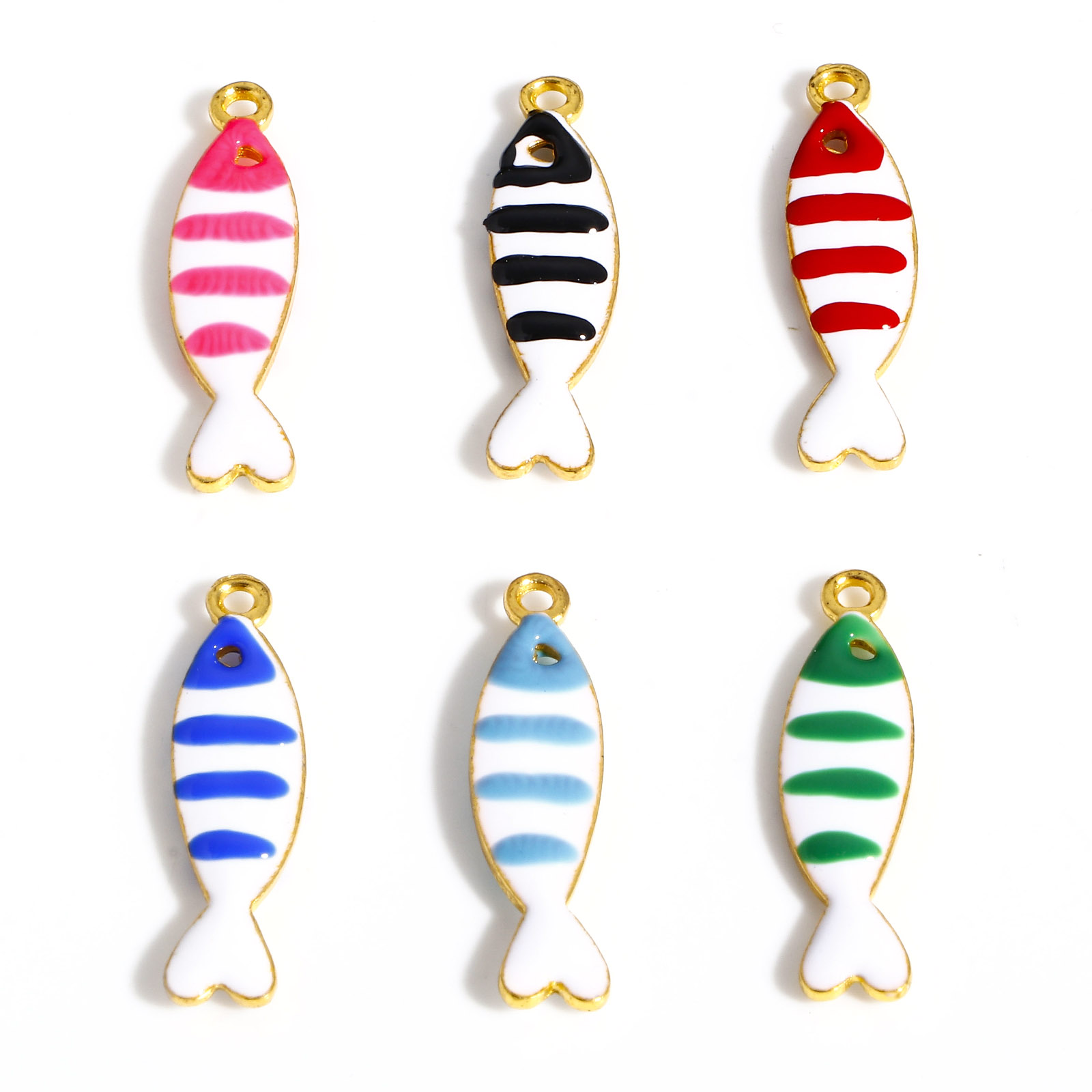 Dijes de pez de aleación de doble cara esmaltados, lentejuelas, peces, colgantes para pendientes Diy, collar, hallazgos para hacer joyas, 26x7mm, 5 piezas