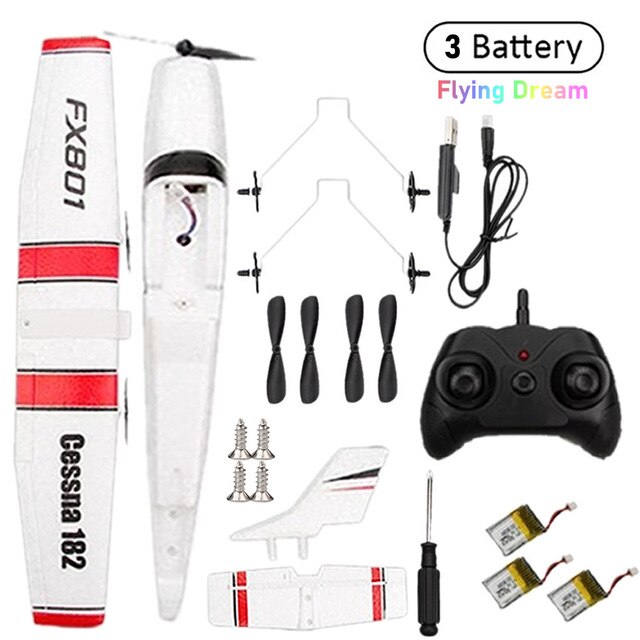 FX801 Rc Vliegtuig Afstandsbediening Duurzaam Epp Schuim Vliegtuig Speelgoed Diy Vaste Vleugel Vliegtuigen Outdoor Beginner Elektrische Vliegtuig Speelgoed Jongen: 3 Batteries Plane