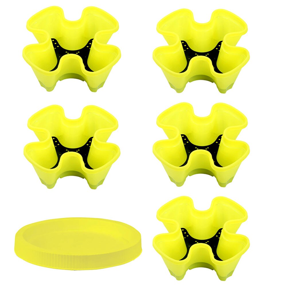 5Pcs Dimensionale Drie-Bloemblaadje Bloempot Aardbei Bekken Multi-layer Bovenop Teelt Pot Groente Fruit Planten Pot: YELLOW