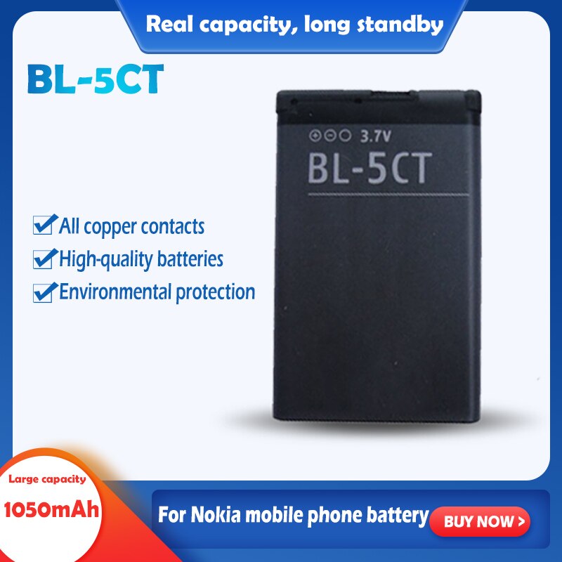 3.7v 1050 mah bl -5ct bl5ct genopladeligt telefonbatteri til nokia 3720 5220 5220xm 6303i 6750 6330 6303i c5 c5-02 c5-00i c5-00