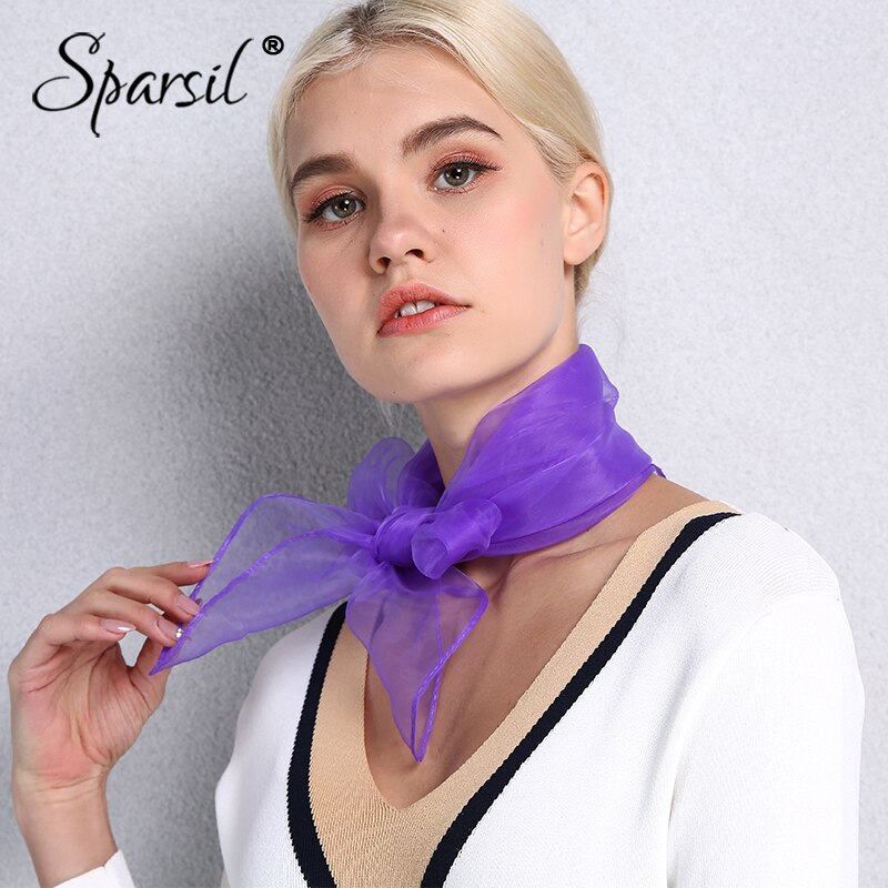Sparsil Vrouwen Zomer Lente Transparante Vierkante Sjaal Effen Kleur Hoofd Dragen Dunne Chiffon Sjaals Mode Organza Wraps70cm * 70Cm
