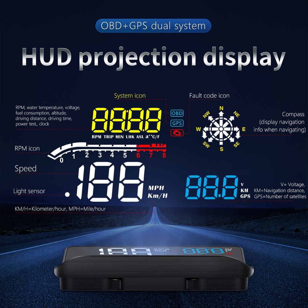 Universal Hud D1 OBD2 Auto Head Up Display Led Voorruit Projector Obd Scanner Snelheid Brandstof Waarschuwing Alarm Data Diagnostic Tool