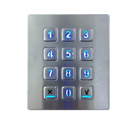 Industrial Keyboard with 12 Keys IP65 3x4 Kiosk Metal USB Keypad Stainless Steel Metallic Waterproof Slim Electric Lock Keypad: Red / Brown Switch