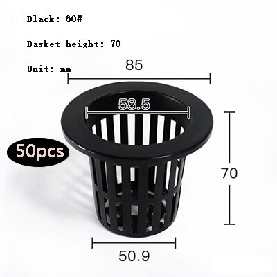 50Pcs Planten Mand Plastic Hydrocultuur Groente Planten Mand Grondloze Teelt Planten Blauw Cup Wortel Fixer: 60black