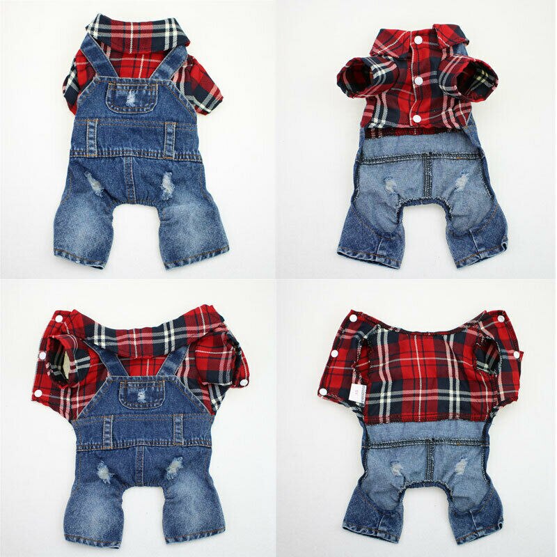 Dog Jumpsuit Plaid Blue Black Denim Jacket Cat Coat Jeans Overalls Pet Clothes for Small Dogs Shih Tzu Jumpsuits Clothing