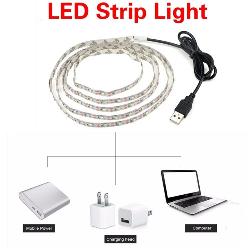 5V 1M /2M TV Background Lighting USB Cable Power LED Strip Light Lamp Christmas Desk Decor Lamp Tape for Usb Gadgets