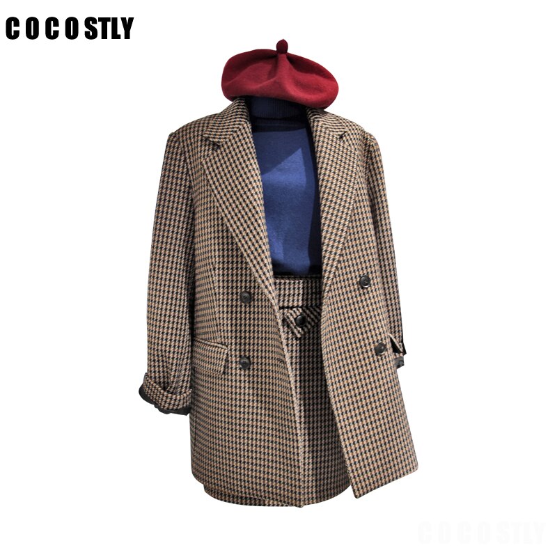 Conjunto de dos piezas de las mujeres conjunto de falda ropa de trabajo chaqueta + trajes de falda corta novedad cuadros Oficina Negocio 2 piezas conjuntos