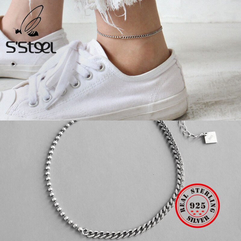 S'STEEL 925 Sterling Silver Anklets For Women Tornozeleira Prata Bransoletka Na Noge Srebro Bracelet Vintage Party Fine Jewelry