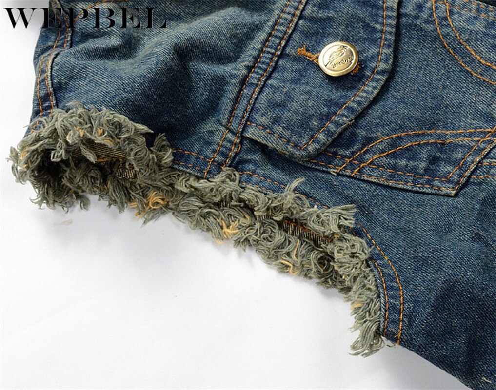 WEPBEL automne Vintage rétro Punk Cowboy hommes sans manches déchiré jean gilet Denim gilets noir Badge moto gilet