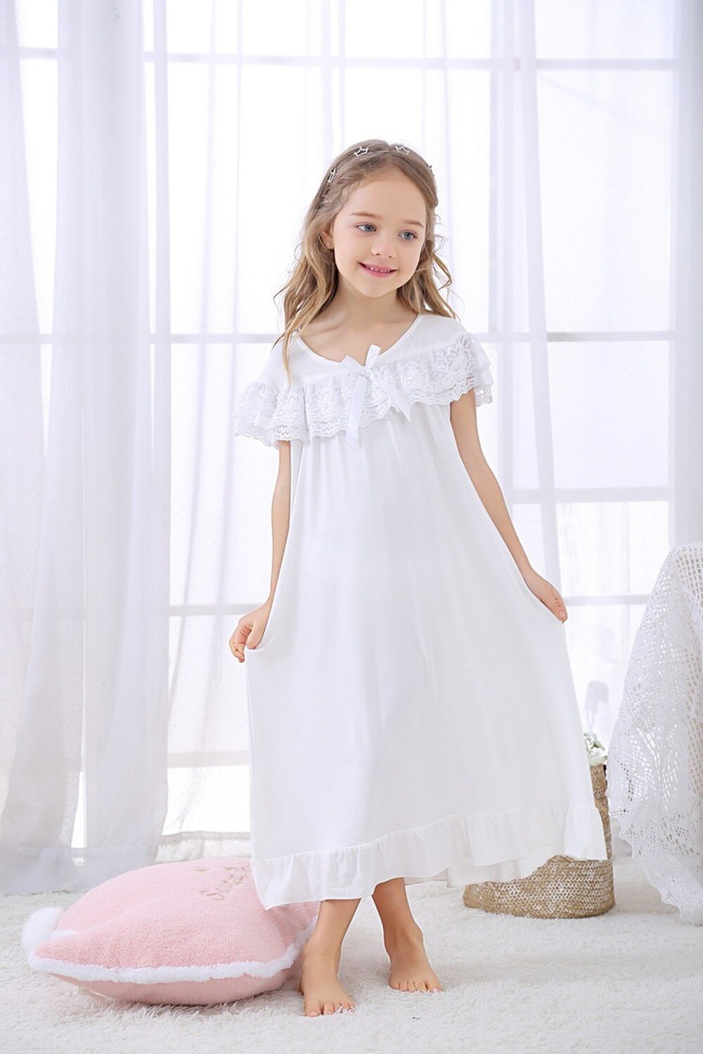 Lasten yömekot tytöille kesäpitkä prinsessapyjamat vintage yöpaidat #39 pyjamat vestidos de noche