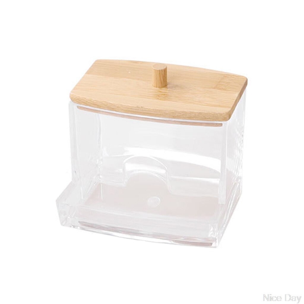Makeup Cotton Pads Swab Storage Bin Case Cosmetics Organizer Box with Bamboo Cover for Women Makeup Holder: E