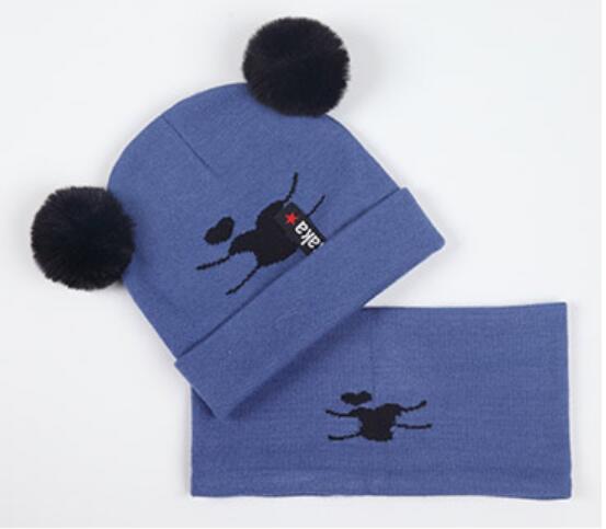 Baby Mutsen Met Pompom Winter Muts En Sjaal Set Voor Childre Kids Circulal Knit Sjaals 2 Stuks Pak Kind warm Accessoires: Deep Blue