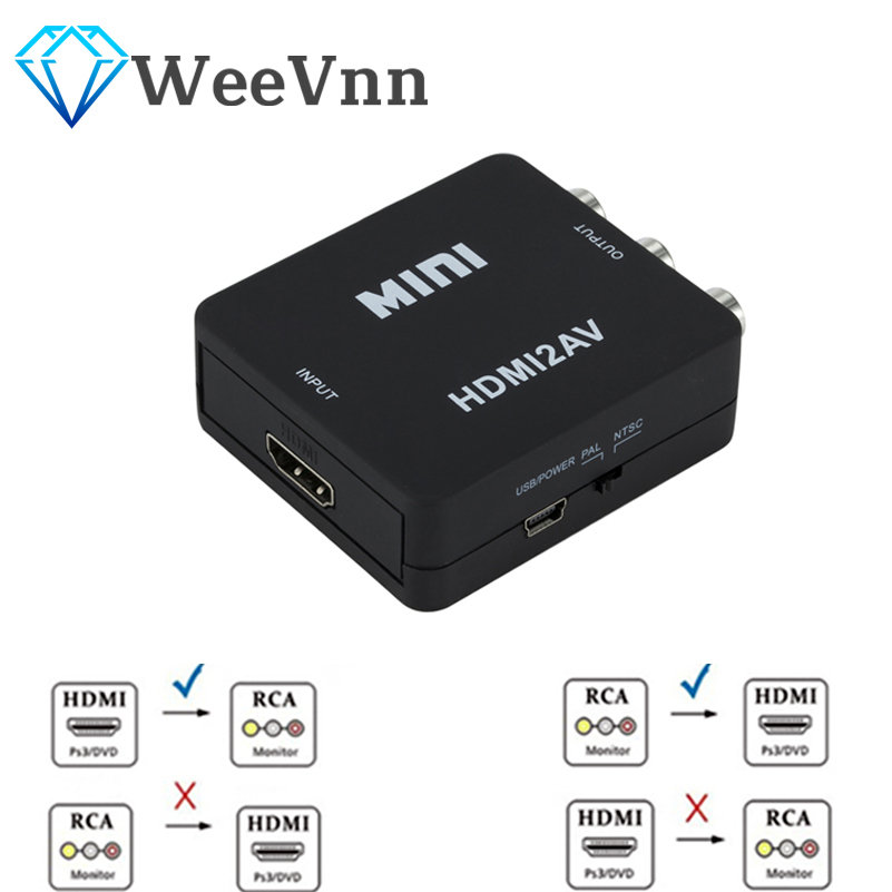Weevnn Hd 1080P Hdmi-Compatibel Av Scaler Adapter Video Composiet Converter Hdmi-Compatibel Naar Rca Cvsb L/R Video Mini HD2AV