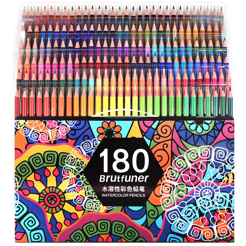 Brutfuner – crayons multicolores professionnels 180 couleurs, crayons de couleur à l&#39;huile en bois doux, pour aquarelle, fournitures d&#39;art pour dessiner des croquis à l&#39;école: 180 water colors