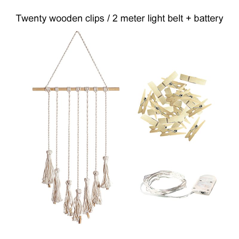 Hanging Photo Display Wall Decor With 20 Wood Clips And Light Strip Home Decor For Photo Collage Frame TasselA1