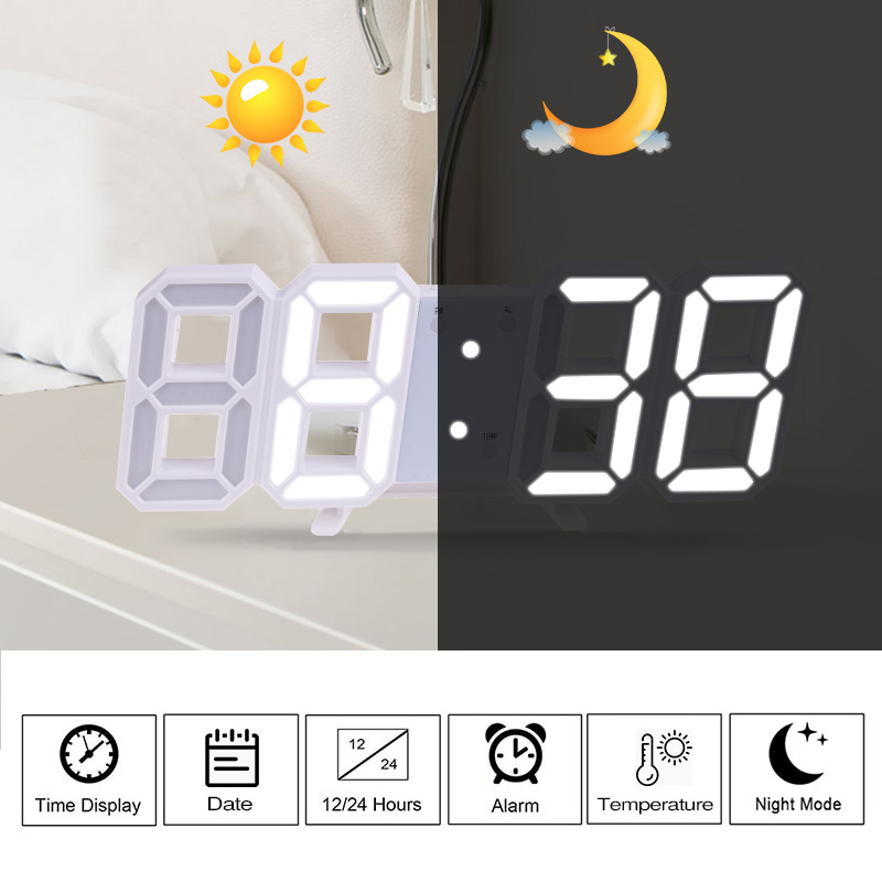 Anpro 3D Große LED-Digital-Wanduhr Datum Zeit Celsius Nachtlicht Anzeige Tabelle Schreibtisch Uhren Alarm Uhr Aus Wohnzimmer