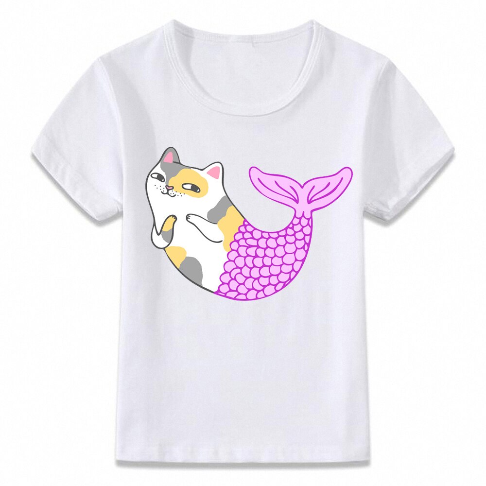Kinderkleding T-shirt Mermaid Kat T-shirt Voor Jongens En Meisjes Peuter Shirts Tee Oal043
