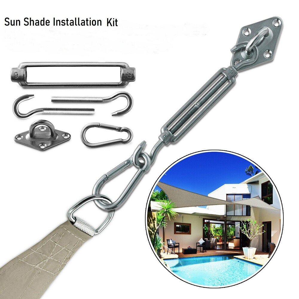 24Pcs/Set Sun Shade Sail Stainless Steel Hardware Installation Kit Turnbuckle Pad Eye Snap Hook Accessories