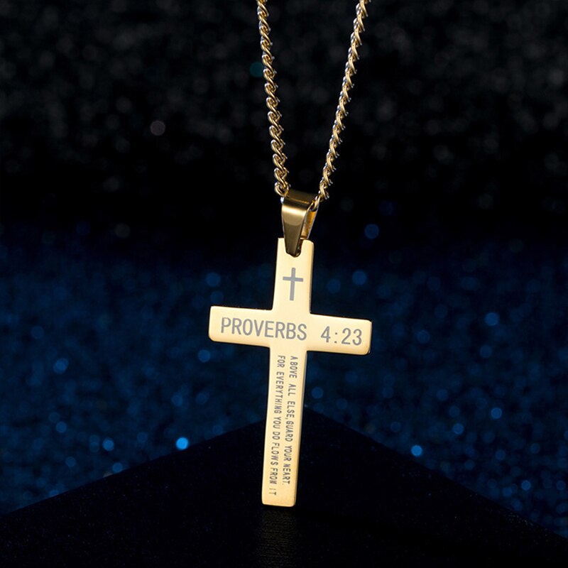 Kruis Ketting Mannen China Spreuken Brief Hanger Gouden Ketting Ketting Rvs Choker Ketting Sieraden Op De Hals: gold color