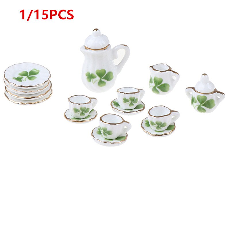 15Pcs 1:12 Miniature Porcelain Tea Cup Set Chintz Flower Tableware Kitchen Dollhouse Furniture Toys For Children: 1