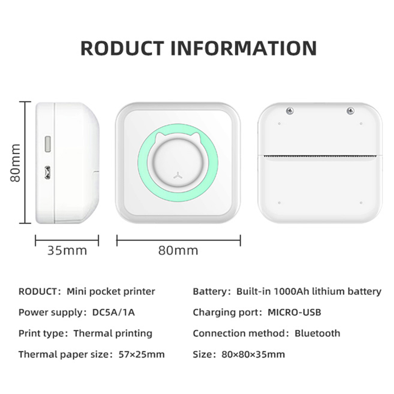 Mini Printer Portable Thermal Printing Machine Bluetooth Mini Photo Picture Label Printer for Android iOS DIY Home Use Printer