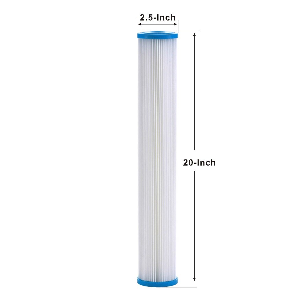 20 Micron - Whole House Sediment Pleated Filter Cartridge, Washable 20" L x 2-1/2" OD Water Filter Cartridges