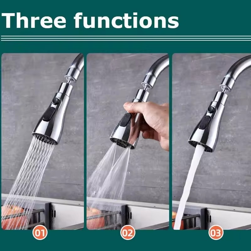 3 -i- 1 vandhane med udtræksfunktion, køkken, lækagesikker, 360- graders justerbar håndvask, badeværelsesvask, udskiftningshoved med højt sprøjtehoved