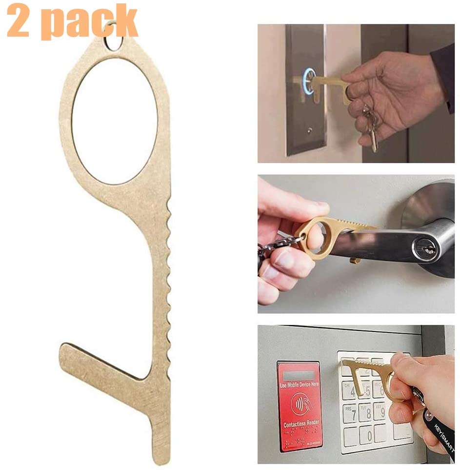 Handheld Non-Contact Door Opener Hygiene Hand Brass Door Opener,Contactless Safety Door Opener No Touch Keep Hand Clean: Purple 