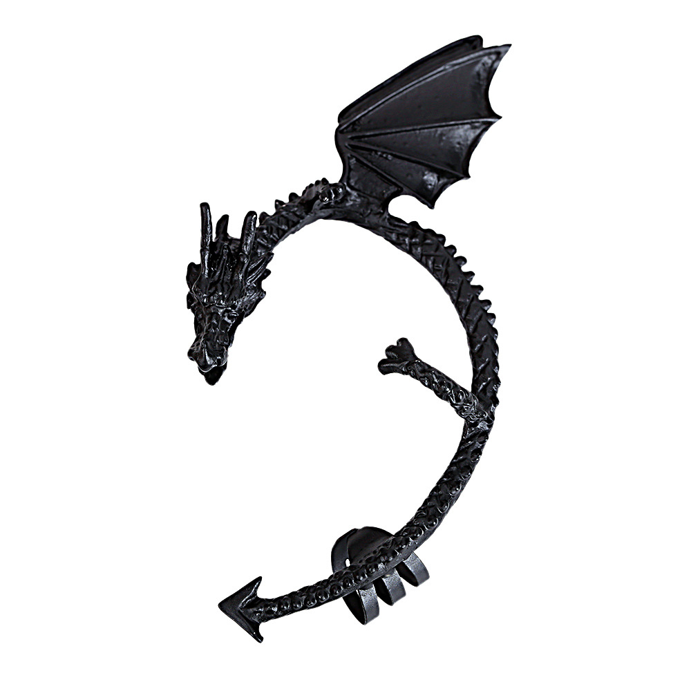 1PC Jewelry Earrings Punk Hiphop Dragon Long Ear Cuff Earrings Jackets For Women Men EJ002: Black