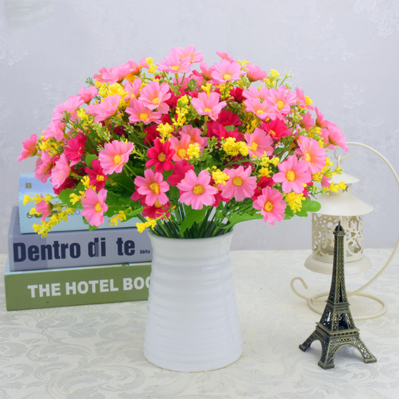 Artificial Flower Bouquet, Preserved Silk Daisy, for Indoor and Outdoor Decoration, Home and Office, 28 Heads, 1 pc